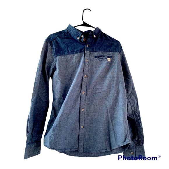 Depart West Split Blue Long Sleeve Button-Down Shirt - Picture 1 of 5